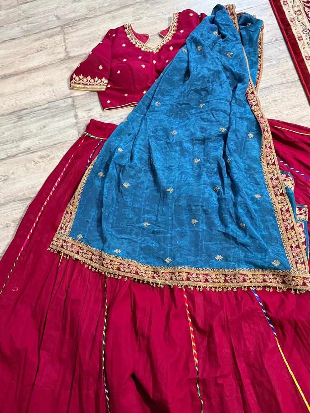 Girls Magenta Lehenga Choli with Blue Dupatta